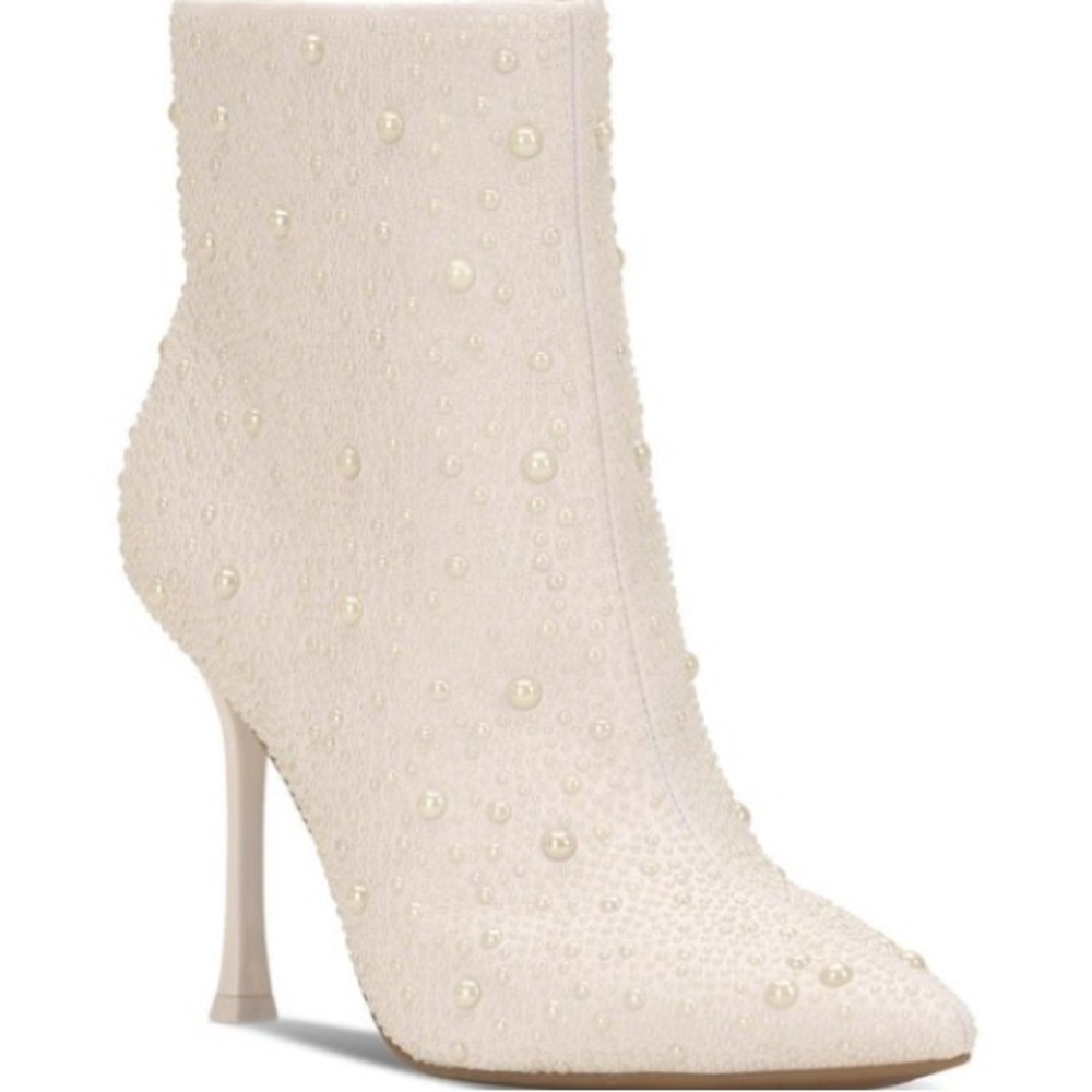 Elegant Cream Beaded Ankle Boots